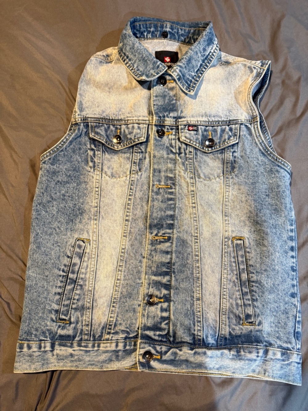 Southpole Light Blue Acid Wash Denim Vest Sleeveless Button Up Size S